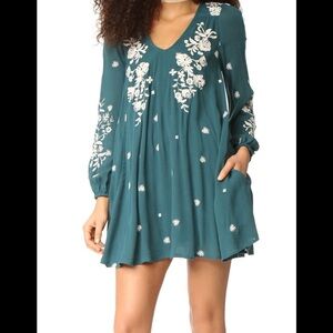 Free people Tennessee Teal Floral Embroidered Dress XS